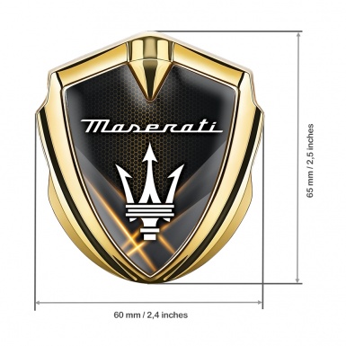 Maserati Bodyside Emblem Gold Orange Light Beams White Trident Logo