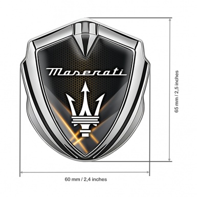 Maserati Bodyside Emblem Silver Orange Light Beams White Trident Logo