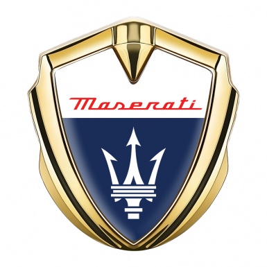 Maserati Fender Metal Emblem Badge Gold White Blue Classic Logo Design