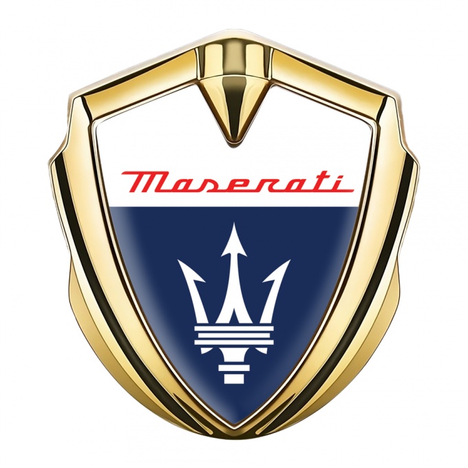 Maserati Fender Metal Emblem Badge Gold White Blue Classic Logo Design