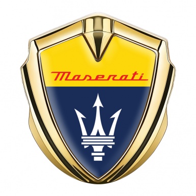 Maserati Trunk Emblem Badge Gold Yellow Blue Classic Trident Logo
