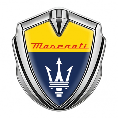 Maserati Trunk Emblem Badge Silver Yellow Blue Classic Trident Logo