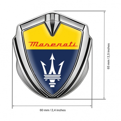 Maserati Trunk Emblem Badge Silver Yellow Blue Classic Trident Logo