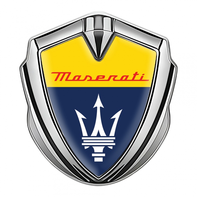 Maserati Trunk Emblem Badge Silver Yellow Blue Classic Trident Logo