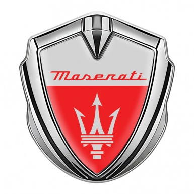 Maserati Fender Emblem Badge Silver Grey Red Clean Trident Edition