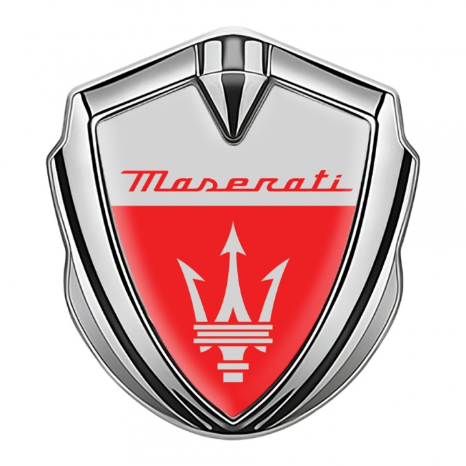 Maserati Fender Emblem Badge Silver Grey Red Clean Trident Edition