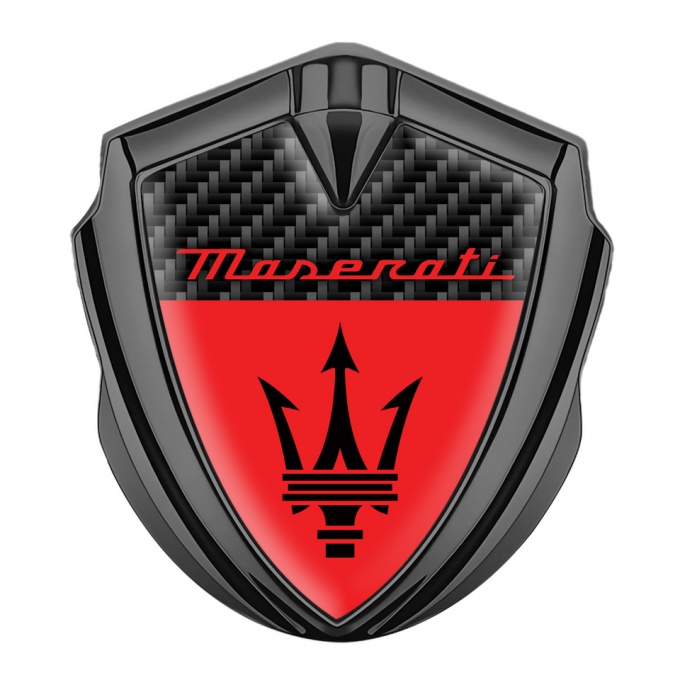 Maserati Fender Metal Emblem Graphite Black Carbon Base Red Logo Edition