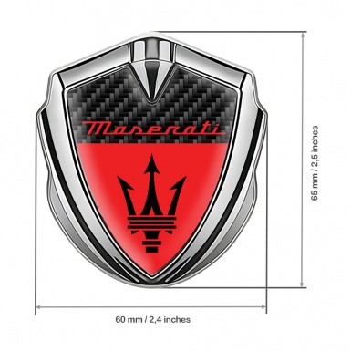 Maserati Fender Metal Emblem Silver Black Carbon Base Red Logo Edition