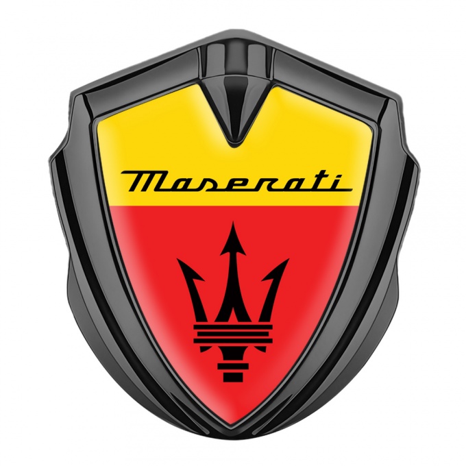 Maserati Tuning Emblem Self Adhesive Graphite Yellow Red Trident Logo