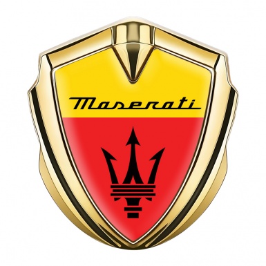 Maserati Tuning Emblem Self Adhesive Gold Yellow Red Trident Logo