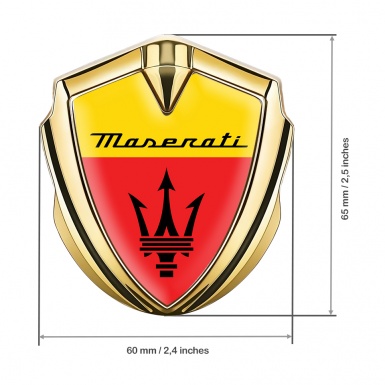 Maserati Tuning Emblem Self Adhesive Gold Yellow Red Trident Logo