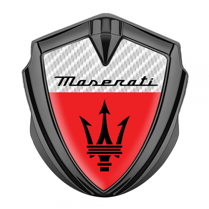 Maserati Fender Emblem Badge Graphite White Carbon Base Trident Logo