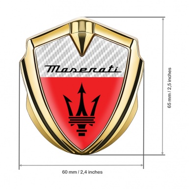 Maserati Fender Emblem Badge Gold White Carbon Base Trident Logo