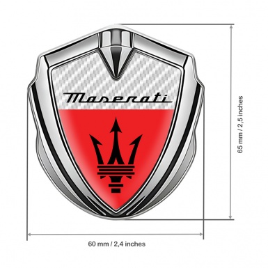 Maserati Fender Emblem Badge Silver White Carbon Base Trident Logo