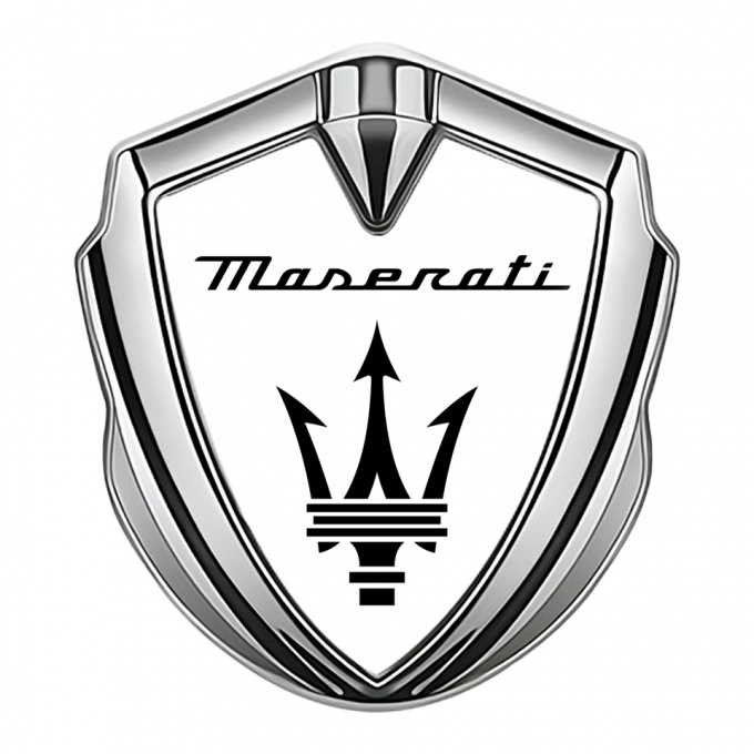 Maserati Self Adhesive Bodyside Emblem Silver White Base Black Trident