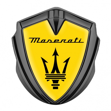 Maserati Metal Emblem Self Adhesive Graphite Yellow Base Black Trident