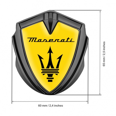 Maserati Metal Emblem Self Adhesive Graphite Yellow Base Black Trident