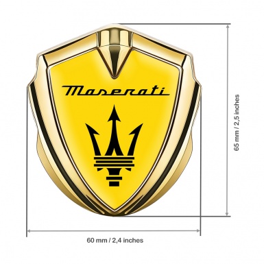 Maserati Metal Emblem Self Adhesive Gold Yellow Base Black Trident
