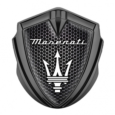 Maserati Trunk Emblem Badge Graphite Dark Hexagon White Trident Logo