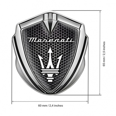 Maserati Trunk Emblem Badge Silver Dark Hexagon White Trident Logo