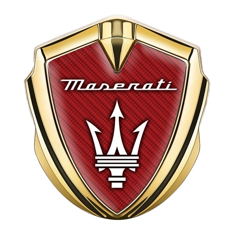 Maserati Bodyside Badge Self Adhesive Gold Red Carbon White Trident