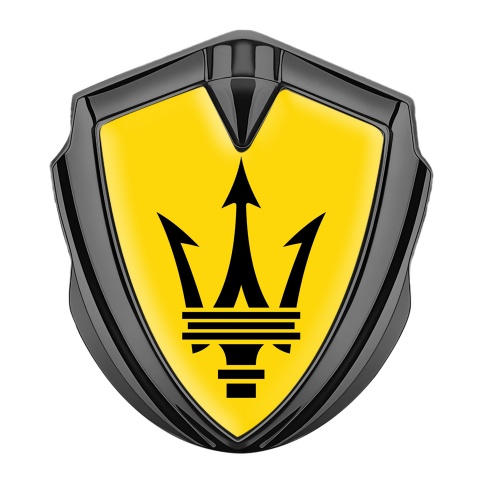 Maserati Metal Emblem Self Adhesive Graphite Yellow Base Big Logo Design