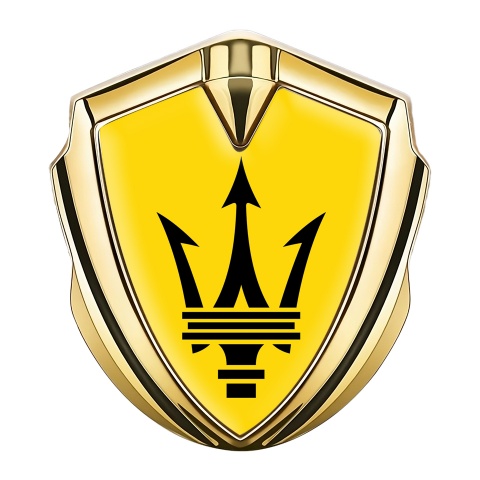 Maserati Metal Emblem Self Adhesive Gold Yellow Base Big Logo Design