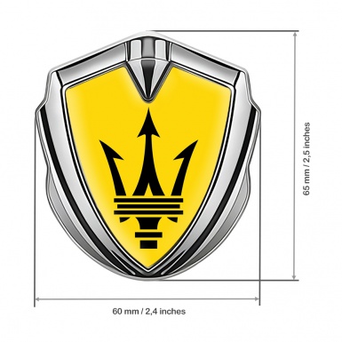 Maserati Metal Emblem Self Adhesive Silver Yellow Base Big Logo Design