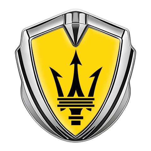 Maserati Metal Emblem Self Adhesive Silver Yellow Base Big Logo Design