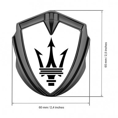 Maserati Trunk Emblem Badge Graphite White Base Big Logo Design
