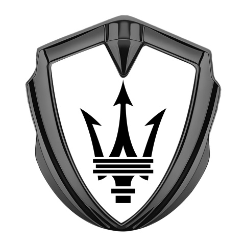 Maserati Trunk Emblem Badge Graphite White Base Big Logo Design