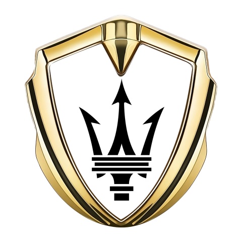 Maserati Trunk Emblem Badge Gold White Base Big Logo Design