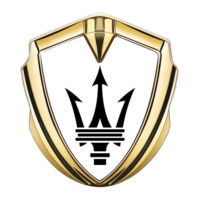 Maserati Trunk Emblem Badge Gold White Base Big Logo Design