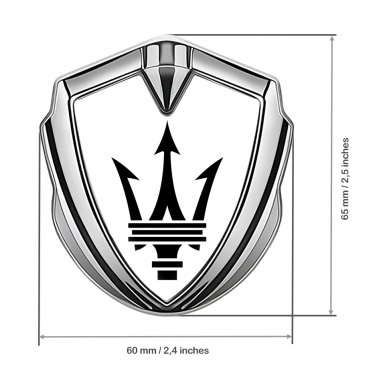 Maserati Trunk Emblem Badge Silver White Base Big Logo Design