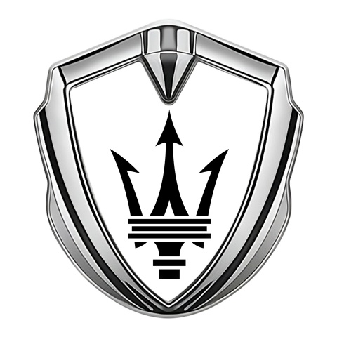 Maserati Trunk Emblem Badge Silver White Base Big Logo Design