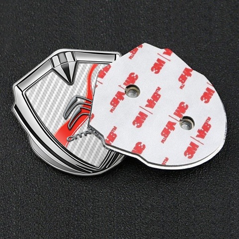 Citroen Metal Emblem Self Adhesive Silver White Carbon Red Ribbon Design