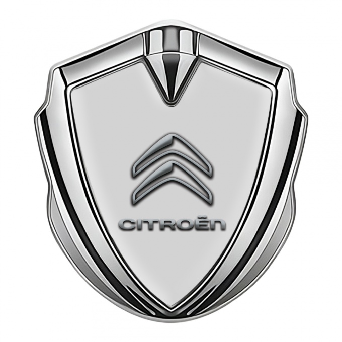 Citroen Emblem Abzeichen selbstklebend Silbertonfarbe mit Grau Basis und Klassisch Logo