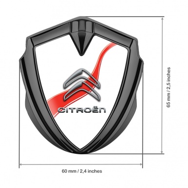 Citroen 3D Car Metal Emblem Graphite White Base Red Ribbon Design