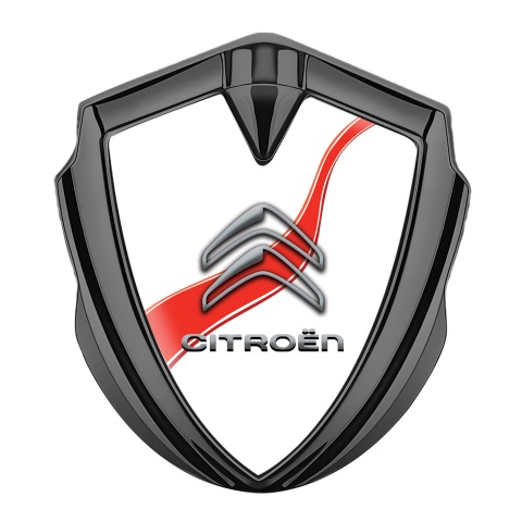 Citroen 3D Car Metal Emblem Graphite White Base Red Ribbon Design