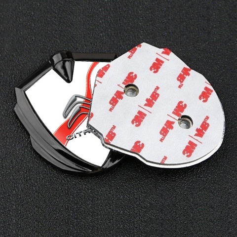 Citroen 3D Car Metal Emblem Graphite White Base Red Ribbon Design