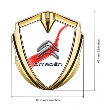 Citroen 3D Car Metal Emblem Gold White Base Red Ribbon Design