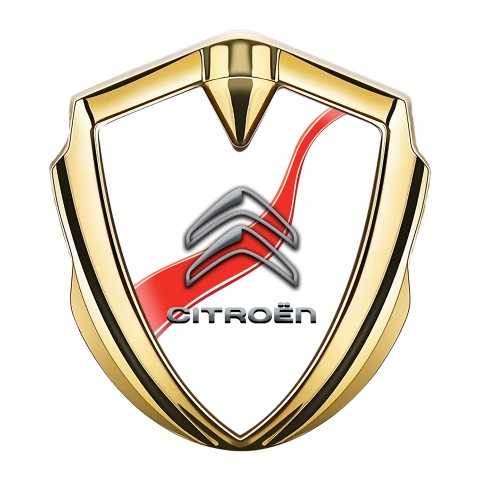 Citroen 3D Car Metal Emblem Gold White Base Red Ribbon Design