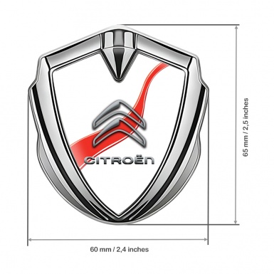 Citroen 3D Car Metal Emblem Silver White Base Red Ribbon Design