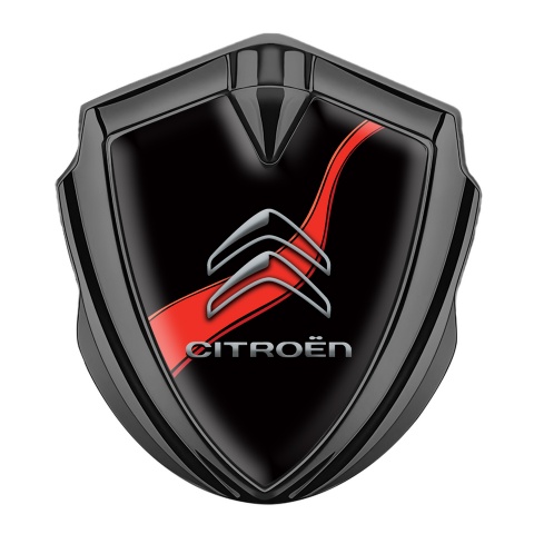Citroen Tuning Emblem Self Adhesive Graphite Black Base Red Ribbon Edition