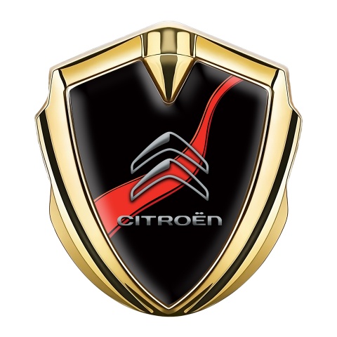 Citroen Emblem Abzeichen Goldtonfarbe Schwarz Basis mit Rote Band Design