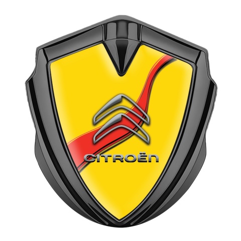 Citroen Fender Emblem Badge Graphite Yellow Base Red Ribbon Edition