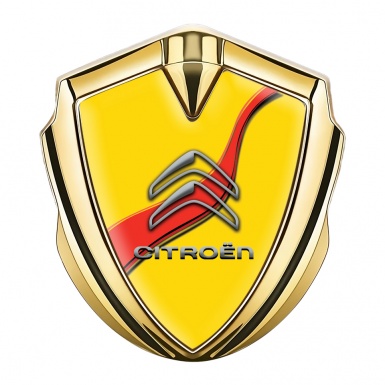 Citroen  Fender Emblem Badge Gold Yellow Base Red Ribbon Edition