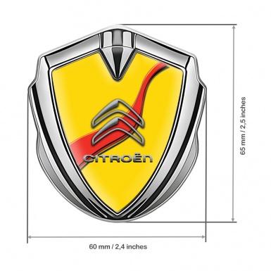 Citroen Abzeichen selbstklebend Silbertonfarbe Gelb Hintergrund mit Rote Band Design