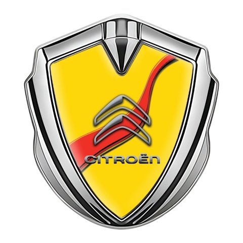 Citroen Fender Emblem Badge Silver Yellow Base Red Ribbon Edition