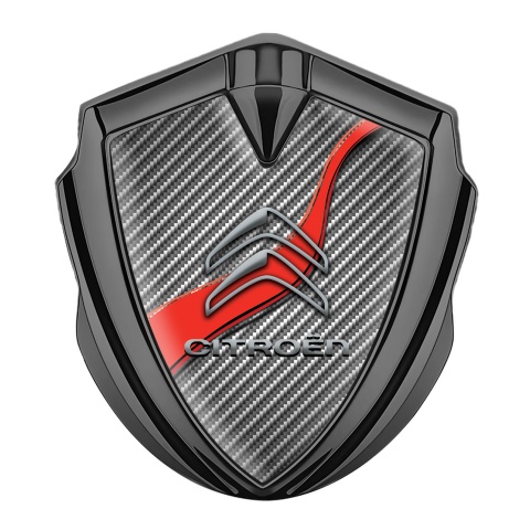 Citroen Fender Metal Emblem Badge Graphite Carbon Base Red Ribbon